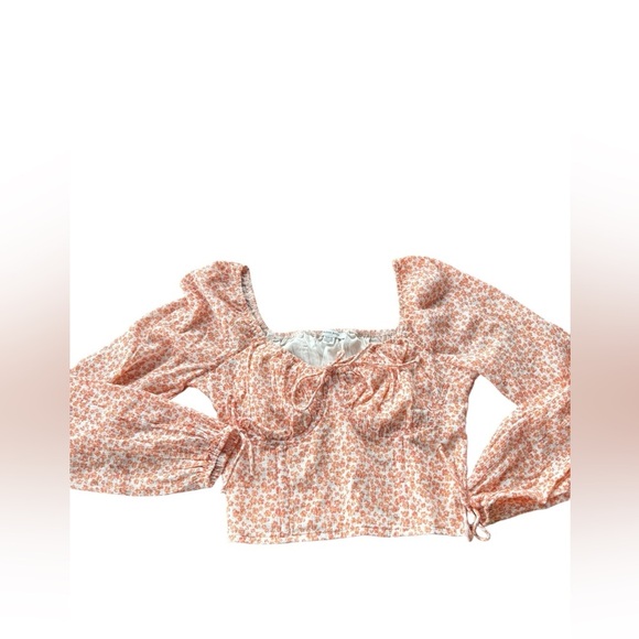American Eagle Ditsy Orange Floral Corset Crop Top Small Preppy Fairy Bohemian - Picture 2 of 9